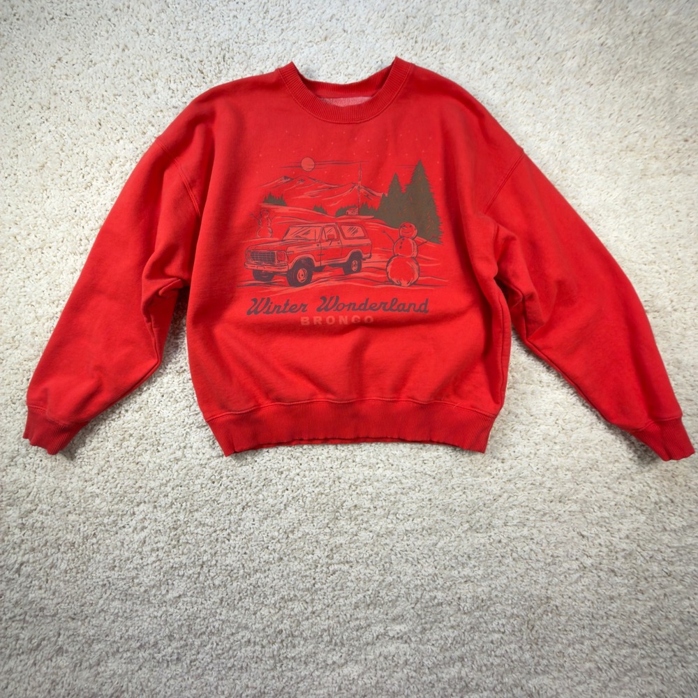 American Eagle Bronco Sweatshirt Womens Small Red Winter Wonderland Graphic